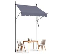 VEVOR Auvent de terrasse rétractable 150 x 120 cm, store banne manuel avec manivelle, hauteur réglable 218-310 cm, abri pare-soleil extérieure de balcon résistant aux UV pour patio, balcon, cour, gris