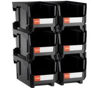 VEVOR Bac à Bec Empilable Lot de 6 Bacs de Rangement Plastique, 37,7 x 21,5 x 18 cm, Boites Rangement Empilables pour Atelier, Garage, Petites Pièces, Fournitures de Bureau et Autres Accessoires, Noir