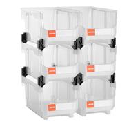 VEVOR Bac à Bec Empilable Lot de 6 Bacs de Rangement Plastique, 37,7 x 21,5 x 18 cm, Boites de Rangement pour Atelier, Garage, Petites Pièces, Fournitures de Bureau et Autres Accessoires, Transparent