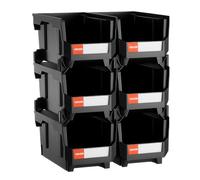 VEVOR Bac à Bec Empilable Lot de 6 Bacs de Rangement Plastique, 37,7 x 21,5 x 18 cm, Boites Rangement Empilables pour Atelier, Garage, Petites Pièces, Fournitures de Bureau et Autres Accessoires, Noir