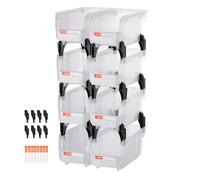 VEVOR Bac à Bec Empilable Lot de 8 Bacs de Rangement Plastique, 27,6 x 14 x 13 cm, Boites de Rangement pour Placard, Garage, Petites Pièces, Fournitures de Bureau et Autres Accessoires, Transparent