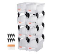 VEVOR Bac à Bec Empilable Lot de 8 Bacs de Rangement Plastique, 27,6 x 14 x 13 cm, Boites de Rangement pour Placard, Garage, Petites Pièces, Fournitures de Bureau et Autres Accessoires, Transparent