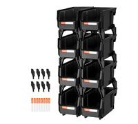VEVOR Bac à Bec Empilable Lot de 8 Bacs de Rangement Plastique 27,6 x 14 x 13 cm Boites de Rangement Empilables pour Atelier, Garage, Petites Pièces, Fournitures de Bureau et Autres Accessoires, Noir