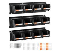 VEVOR Bac à Bec Mural 12 PCS Bacs de Rangement Empilables Suspendus avec 3 Rails Métalliques, Boites de Rangement en Plastique pour Vis, Écrous, Boulons, Quincaillerie, Outils Atelier, Garage, Noir
