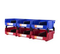 VEVOR Bac à Bec Plastique 6 Boites Rangement Empilables Atelier 276x279x128 mm Bleu/Rouge Combinaison Conteneur de Stockage Robustes pour Placard, Cuisine, Bureau, Garde-manger, Étagère, Mur d'Outils