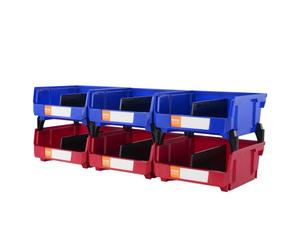 VEVOR Bac à Bec Plastique 6 Boites Rangement Empilables Atelier 276x279x128 mm Bleu/Rouge Combinaison Conteneur de Stockage Robustes pour Placard, Cuisine, Bureau, Garde-manger, Étagère, Mur d'Outils