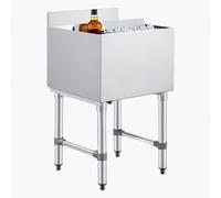 VEVOR Bac à Glace Commercial Capacité 46,7 L, Bac de Stockage à Glaçons avec Couvercle Coulissant et Porte-Bouteilles, pour Restaurant Bar Cocktail Pub, 455x455x850 mm, Cuve Isotherme en Acier Inox