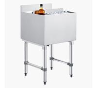 VEVOR Bac à Glace Commercial Capacité 46,7 L, Bac de Stockage à Glaçons avec Couvercle Coulissant et Porte-Bouteilles, pour Restaurant Bar Cocktail Pub, 455x455x850 mm, Cuve Isotherme en Acier Inox