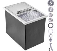 VEVOR Bac à glace drop-in 26,7 L, 456 x 304 x 371 mm Seau à glace en acier inoxydable, Bac à glace commercial avec couvercle coulissant, Coffre de stockage de glace intégré, Tuyau de vidange & Bouchon