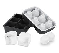 VEVOR Bac à Glaçons 6 Sphères de 4,3 cm 6 Cubes de 5 cm Moule à Glaçons avec Couvercle Peu Encombrant en Silicone Alimentaire sans BPA Facile à Retirer pour Boisson Vin Cocktail Whisky Café Soirée Bar