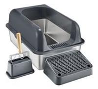 VEVOR Bac à Litière pour Chat Profondeur 152,4 mm Extra Large en Acier Inoxydable avec Pelle, Repose-pied Filtrant, Côtés Hauts, sans Odeur, Facile à Nettoyer, Adapté aux Grands Chats, Gris Foncé