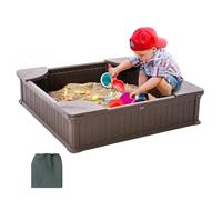 VEVOR Bac à Sable avec Couvercle, 1235 x 1235 x 315 mm, bac à Sable carré en PEHD avec 4 sièges d'angle et Doublure inférieure, pour Jardin extérieur, Plage, Cadeau pour Enfants de 3 à 12 Ans, Marron