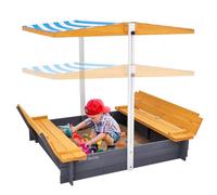 Bac à sable en bois VEVOR avec toit, bac à sable, fosse à sable avec bancs pliables et fond, bac à sable en bois naturel pour enfants pour le jardin, cadeau pour les enfants de 3 à 12 ans