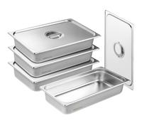 VEVOR Bac Gastronorme GN 1/1 Lot de 4, Récipient Inox pour Bain-marie 0,8 mm d'Épaisseur, Bac Inox Alimentaire avec Couvercle 10,7 cm de Profondeur, pour Chauffe-plats, Stockage, Restauration