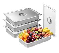 VEVOR Bac Gastronorme GN 1/1 Lot de 4, Récipient Inox pour Bain-marie 0,8 mm d'Épaisseur, Bac Inox Alimentaire avec Couvercle 10,7 cm de Profondeur, pour Chauffe-plats, Stockage, Restauration