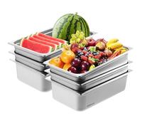 VEVOR Bac Gastronorme GN 1/1 Lot de 6, Récipient Inox pour Bain-marie 0,8 mm d'Épaisseur, Bac Inox Alimentaire 15 cm Profondeur, pour Fours à Convection, Réfrigérateurs, Stockage, Restauration