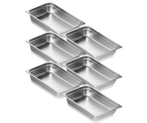 VEVOR Bac Gastronorme GN 1/1 Lot de 6, Récipient Inox pour Bain-marie 0,8 mm d'Épaisseur, Bac Inox Alimentaire 10,7 cm Profondeur, pour Fours à Convection, Réfrigérateurs, Stockage, Restauration