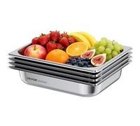VEVOR Bac gastronorme GN 1/2 en inox 4 pcs 3,8 L profondeur 6,4 cm anti-adhérent et antirouille