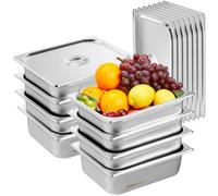 VEVOR Bac Gastronorme GN 1/2 Lot de 8, Récipient Inox pour Bain-marie 0,8 mm d'Épaisseur, Bac Inox Alimentaire avec Couvercle 10,2 cm de Profondeur, pour Chauffe-plats, Réfrigérateurs, Restauration
