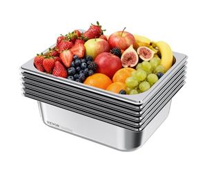 VEVOR Bac Gastronorme GN 1/2, Récipient de Restauration en Acier Inoxydable 6PCs 6 L, Bac Inox Alimentaire Profondeur 9,9 cm, Anti-adhérent et Antirouille, pour Bain-marie Buffet Chauffe-plats Hôtel