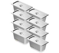 VEVOR Bac Gastronorme GN 1/3 Lot de 8, Récipient Inox pour Bain-marie 0,8 mm d'Épaisseur, Bac Inox Alimentaire avec Couvercle 14,8 cm de Profondeur, pour Chauffe-plats, Réfrigérateur, Restauration