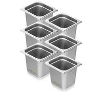 VEVOR Bac Gastronorme GN 1/6 Lot de 6, Récipient Inox pour Bain-marie 0,8 mm d'Épaisseur, Bac Inox Alimentaire 16 cm Profondeur, pour Fours à Convection, Réfrigérateurs, Stockage, Restauration