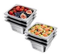 VEVOR Bac Gastronorme GN 1/6, Récipient de Restauration en Acier Inoxydable 6PCs 1,7 L, Bac Inox Alimentaire Profondeur 10 cm, Anti-adhérent et Antirouille, pour Bain-marie Buffet Chauffe-plats Hôtel
