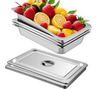 VEVOR Bac Inox Alimentaire Lot de 4 Plats à Four en Acier Inoxydable 13L Épaisseur 0,8mm Bac Poli Rectangulaire Effet Miroir Aliments Chauds et Froids pour Cuisine de Restaurant Gril Gâteaux