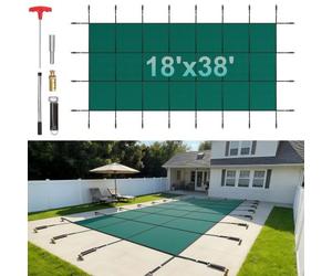 VEVOR Bâche Piscine Creusée 5,47x11,47 m PP Couverture Protection Piscine Rectangulaire contre Débris Neige Protège Piscine Maille Serrée Boulon Terre Laiton pour Piscines 4,87x11 m Maison Jardin Vert