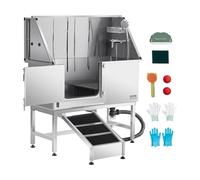 VEVOR Baignoire de Chien Acier Inoxydable, Baignoire de Toilettage pour Animaux de Compagnie 127 cm Station de Lavage Chat, avec Rampe, Panneau Filtre à Eau, Robinet, Pommeau de Douche, Porte Gauche