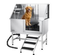 VEVOR Baignoire de Chien Acier Inoxydable, Baignoire de Toilettage pour Animaux de Compagnie 127 cm Station de Lavage Chat, avec Escalier, Panneau Filtre à Eau, Robinet, Pommeau Douche, Porte Droite