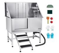 VEVOR Baignoire de Chien Acier Inoxydable, Baignoire de Toilettage pour Animaux de Compagnie 127 cm Station de Lavage Chat, avec Escalier, Panneau Filtre à Eau, Robinet, Pommeau Douche, Porte Gauche