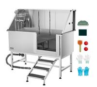 VEVOR Baignoire de Chien Acier Inoxydable, Baignoire de Toilettage pour Animaux de Compagnie 150 cm Station de Lavage Chat, avec Escalier, Panneau Filtre à Eau, Robinet, Pommeau Douche, Porte Droite