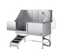 VEVOR Baignoire de Chien Acier Inoxydable, Baignoire de Toilettage pour Animaux de Compagnie 150 cm Station de Lavage Chat, avec Rampe, Panneau Filtre à Eau, Robinet, Pommeau de Douche, Porte Gauche