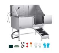 VEVOR Baignoire de Chien Acier Inoxydable, Baignoire de Toilettage pour Animaux de Compagnie 150 cm Station de Lavage Chat, avec Rampe, Panneau Filtre à Eau, Robinet, Pommeau de Douche, Porte Droite