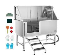 VEVOR Baignoire de Chien Acier Inoxydable, Baignoire de Toilettage pour Animaux de Compagnie 150 cm Station de Lavage Chat, avec Escalier, Panneau Filtre à Eau, Robinet, Pommeau Douche, Porte Gauche