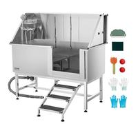 VEVOR Baignoire de Chien Acier Inoxydable, Baignoire de Toilettage pour Animaux de Compagnie 150 cm Station de Lavage Chat, avec Escalier, Panneau Filtre à Eau, Robinet, Pommeau Douche, Porte Droite