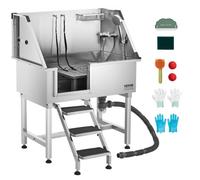 VEVOR Baignoire de Chien Animaux Compagnie Acier Inox 96 cm avec Escalier Gauche