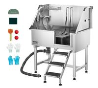 VEVOR Baignoire de toilettage inox 96 cm avec escalier droit, robinet et pommeau