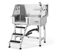 VEVOR Baignoire de Toilettage Chien 863,6 mm Baignoire pour Chiens Acier Inox Baignoire Chat avec Rampe, Tiroir de Rangement, Robinet, Accessoires, Baignoire pour Animaux de Compagnie Maison, Gauche