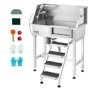 VEVOR Baignoire de Chien Acier Inoxydable, Baignoire de Toilettage pour Animaux de Compagnie 87 cm Station de Lavage Chat, avec Escalier à Droite, Robinet, Pommeau de Douche, Porte-savon, Porte Droite