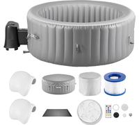 VEVOR Baignoire gonflable pour 4 à 6 personnes (208 x 66 cm), ronde & portable, avec 130 jets bienfaisants & appui-tête & lumière LED & couverture & panneau demultifonctionnel, PVC Spa-Pool Outdoor