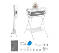VEVOR Baignoire Surélevée pour Chien Pliable, Station de Lavage 2 en 1 Portable pour Animaux, Baignoire de Toilettage, Sortie de Drainage Intégrée et Tuyau, pour Petits Chiens et Chats, Gris et Blanc