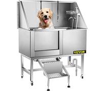 VEVOR Baignoire Toilettage Chien Animaux Compagnie, 64x125x151 cm Capacité 100 kg Cuve Lavage en Acier Inoxydable Grand Bain Douche avec Robinet et Accessoires pour Maison Hôpital Salon de Beauté