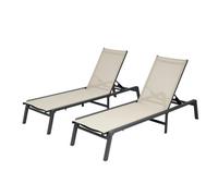 VEVOR Bain de Soleil, Capacité de Charge 181,44 kg, Chaise Longue Jardin Pliable Inclinable en Aluminium, Lot de 2, avec 5 Positions Réglables, pour Extérieur, Piscine, Plage, Terrasse, Patio, Pelouse