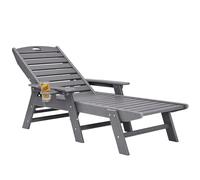 VEVOR Bain de Soleil, Capacité de Charge 181 kg, Chaise Longue Jardin en PEHD, avec Dossier Réglable sur 6 Positions, Accoudoir, Porte-gobelet, pour Extérieur, Piscine, Terrasse, Patio, Pelouse, Gris