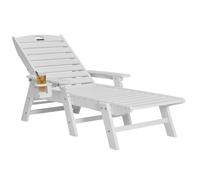 VEVOR Bain de Soleil, Capacité de Charge 181 kg, Chaise Longue Jardin PEHD, avec Dossier Réglable sur 6 Positions, Accoudoir, Porte-gobelet, pour Extérieur, Piscine, Terrasse, Patio, Pelouse, Blanc