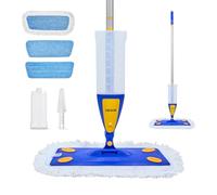 VEVOR Balais Serpillère Vaporisateur, Balai Lave Sol avec 3 Tampons Lavables en Microfibre et en Coton Torsadé, Réservoir d'eau Rechargeable 800 ML, pour Nettoyage des Sols secs et Humides, Parquet