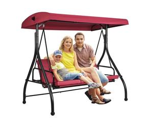 VEVOR Balancelle de terrasse 3 places, balançoire convertible avec auvent réglable porche extérieur, coussin épais amovible, cadre acier allié, pour balcon, jardin, bord de piscine, couleur bordeaux