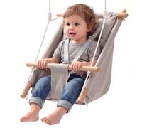 VEVOR Balançoire Bébé Hamac 3 Modes, Charge 30 kg, Siège Suspendu en Toile pour Tout-Petit, Coussin Intégré et Harnais 5 Points, Cadre en Bois avec Sangles pour Arbre, , Intérieur et Extérieur, Gris
